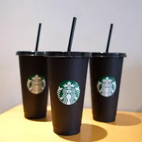 tasses de la vraie photo 24oz 710 ml de tasse en plastique transparente tasse de boisson réutilisable avec couvercle et paille Starbucks Tasse LU