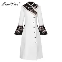 MOAAYINA Moda Tasarımcısı Yün Ceket Kış Kadın Tavşan Kürk Yaka Uzun Kollu Nakış Zarif Sıcak Tutun Palto 211012
