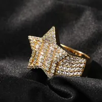SZ7-9 Joyas de Hip Hop 925 Sterling Silver Gold Llenaje de cinco estrellas Pave Mirco Completo CZ Diamond Promise Anillo Hombres Boda Ring Gifts