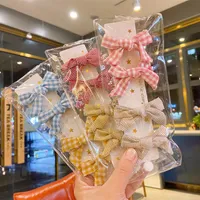 헤어 액세서리 2 쌍의 한국어 간단한 아름다운 어린이 머리핀 달콤한 소녀 패션 격자 무늬 꽃 패브릭 나비 duckbill 클립