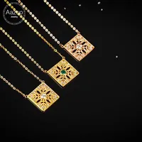 Aazuo Real 18k geel goud Rose Natural Emerald Diamonds Micro Pave Square Hangende Ketting Begaafd voor Dames Party Au750 Chains