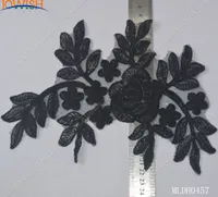 10Pairs / 20 pcs preto bordado flor laço mech collar tecido de costura applique diy 3d fita guarnição decote decoração do casamento