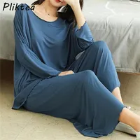 Pliktea Plus Size Modal Modal Homewear Verano Mujer Pijamas Ladies Atoff Home 2Pieces Establecer ropa de dormir para mujeres 220208