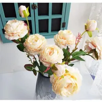 2022 Rosa decoración flores de seda artificial hojas 3 cabezas largas rosas tallo rosa boda fiesta casero decorativo
