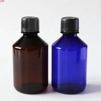 40 pcs 200ml azul / marrom redondo frasco vazio de plástico, garrafa de capa anti-roubo, recipiente de líquido de 200cc Cosmetic botothgood qty