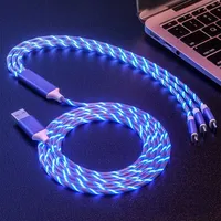 3 w 1 Szybka ładowarka LED LED Flowing Light Cable Szybka linia ładowania 2A Micro USB ładowarki kablowe Cord 110 cm