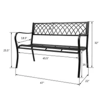 Waco Patio Garden Bench, 47in Park Yard Muebles de exterior, marco de hierro metal, robusta construcción duradera, diseño de desplazamiento, fácil montaje