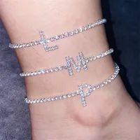 Anklets 2022 Trendy Crystal A-Z Letter Initial Charm Anklet Tennis Chain Bracelet&Anklet For Women Fashion Personality Jewelry Sl038