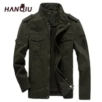 Hanqiu Brand M-6XL Bomber Giacca Uomo Abbigliamento militare Primavera Autunno Cappotto maschio Solido Giacca militare Allentato Solid Army 210911