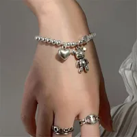 925 Sterling Silber Armbänder für Frauen String von Perlen Zubehör Trend Vintage Einfache Niedliche Bär Anhänger Party Schmuck SL510