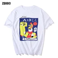 카와이이 스페인어 아이들이 낙서 티셔츠 남자 재미있는 여름 탑스 만화 그래픽 티 티즈 하라주쿠 유니섹스 애니메이션 티셔츠 남성 흰색