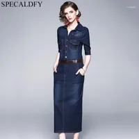 Vestido de Verão 2021 Robe Jeans Mulheres Rebite Vintage Vintage Denim Vestidos Plus Size Magro Bodycon Maxi Femme1
