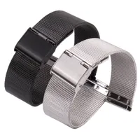 HENGRC 16 18 20 22 24mm reloj de reloj de reloj de acero inoxidable mujeres relojes de relojes de plata pulsera de metal negro doble accesorios de cierre