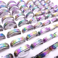 Toptan 100 adet / grup Paslanmaz Çelik Spin Band Yüzükler Dönebilen Renkli Lazer Baskılı Mix Desenleri Moda Takı Spinner Partisi Hediye