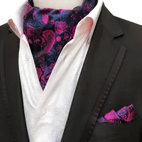 Glamour Sjaal Retro Silk Jacquard Cravat Draag Heren Ascot Tie Hanky ​​Past Set Pocket Zakdoek Mannen Gift