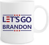 Vamos a ir a Brandon Mug Funny Donald Trump Coffee Tazas Impugnar Biden Flag FJB America US 11OZ Ceramic Coffee Coffee Cup Regalos para Amigos de la Familia (Blanco) CDC16