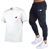 디자이너 2021NEW BMW M 남성 여름 Tracksuit 레저 세트 T 셔츠 + 바지 두 조각 캐주얼 패션 남성 운동복 체육관 브랜드 의류 땀 셔츠