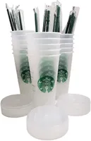 Starbucks Cups 24oz / 710ml, 16 uncji Plastikowe kubki Tumbler wielokrotnego użytku Clear Picie Płaski dolny kubek, Kształt Filar Pokrywy Słomy Kubki Bardian 10 sztuk