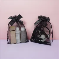 10 * 15cm Bolsas de organza de cordón Bowknot Color negro Bolsa de envoltura transparente Bolsa de regalo Paquete de bolsas de joyería Paquete de bolsas de caramelo