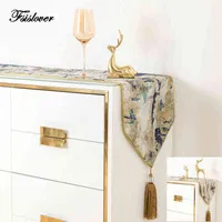 FSISLOVER Table Runners Exquisite Jacquard Tassel Table Runner Light Luxury Style Home Party Decorative Table Cloth 211117