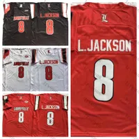 Mens Louisville Cardinal # 8 Lamar Jackson College Football Jerseys Red Black University L. Jackson Stecked Shirts