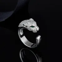 Cluster Rings Solid 925 Sterling Silver Leopard Finger Ring Half Zircon Stone Green Eyes Panther For Women Men Party Jewelry
