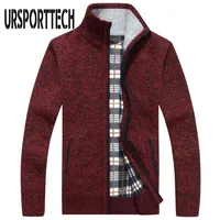 Ursporttech 니트 망 스웨터 카디건 코트 캐주얼 가짜 모피 울 스웨터 재킷 남성 스웨터 플러스 사이즈 따뜻한 카디건 210820