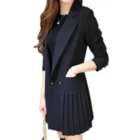 Cuissons Femmes Blazers Robe d'affaires pour femmes Bureau Long Blazer Veste Noir Double boutonnage Plissé TL Robe Plus Taille F345