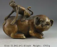 중국 황동 빈티지 세공 망치 돼지 원숭이 동상 훌륭한 수집품