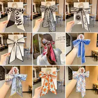 Hair Accessories Long Print Cloth Headband Scarf With Elastic Pearl Scrunchies For Women Girls Ponytail Holer Hairband