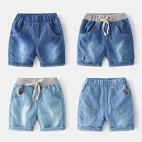 Byxor barn sommar denim shorts pojkar mode solid med fickor barn baby casual elastiska midja jeans korta byxor