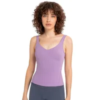 L155 Women Waist-Length Tank Yoga Shirts Sexy V-neck Fitness Vest Fashion Training Wear Lady Beauty Back Runing Sports Top With Removable Cups