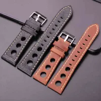 Hengrc Bands 22mm 24mm macio fino preto marrom genuíno pulseira de couro cinta de aço inoxidável pin fivela assistir acessórios