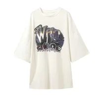 PERHAPS U Women T Shirt Tee Top Short Sleeve Oversize Character Print Punk Rock And Roll B0352 210529