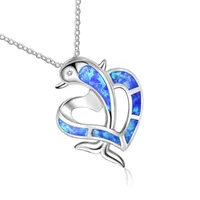 Mode Liebhaber Geschenk Tier Halskette Anhänger Blaue Imitation Opal Delphin Herz Anhänger Halsketten Für Frauen Charme Boho Schmuck