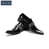 Dress Shoes Christia Bella Gentleman Black Mens Fashion Chains Genuine Leather Business Male Slip On Breathable Wedding