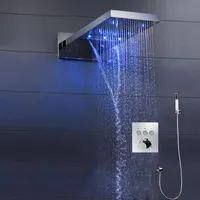Nowoczesny LED Rain Shower Set Waterfall Deszczowy panel głowy 3-kierunkowy przycisk THE THERMOSTATIC Mikser Bateria łazienkowe Zestawy