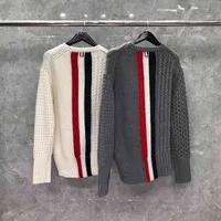 Thom TB Sweater Men Wool Pullover Casual Solid Striped Koreansk Design