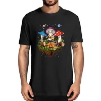 Unisex hippie setas Camping Psychedélico Forest Festival Festival Vintage Tshirt Hombre 100% algodón camiseta Streetwear Tee 210714