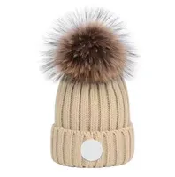 Wholesale High quality Winter caps knitted Hats Women and men Beanies with Real Raccoon Fur Pompoms Warm Girl Cap snapback pompon beanie