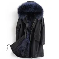 Mäns Läder Faux Real Fur Coat Raccoon Parka Vinter Jacka Män Kläder 2021 Man Varm Långa Coats Plus Storlek 5XL ML-PK10 MY1702