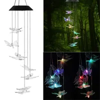 Strings Color Changing Solar Power Wind Chime Crystal Butterfly Waterproof Outdoor Windchime Light For Patio Yard Garde Hanging Lamp#g30