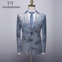 Мужские костюмы Blazers Tian Qiong Casual Mean Blazer Куртка 2021 Slim Fit White Black Bamboo Print Men High Quality Mens Prom