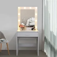 Conjunto de Vaidade de Waco com Espelho Iluminado, Mobiliário de Quarto Composição De Mesa De Mesa De Mesa De Mesa Garantia Grande, Branco, Luz Aqueça