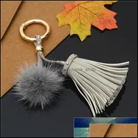 Keychains Fashion Accessories Pu Leather Tassels Key Chains With Fur Ball Pom Keychain For Women Bag Car Pendant Keyrings Jewelry Holder Dro