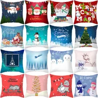 Merry Christmas Pillow Case Xmas Deer in Sneeuw Sneeuwman Santas Afdrukken Kussen Cover Thuis Sofa Decor Fluwelen Kussensloop Cartoon Cushion Case