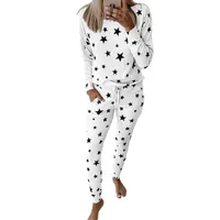 Koşu Setleri Pijama Seti Yıldız Baskı Yuvarlak Boyun Elastik Bel Kadınlar Uyku için Nighty