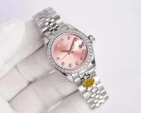 Moda de alta calidad 26 mm de moda dorso vestido de vestido de diamante dial zafiro mecánico mecánico relojes automáticos para mujer correa de acero inoxidable pulsera pulsera reloj bolsa de bolsa