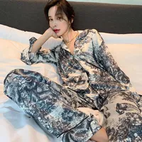 İnce Bayan Pijama Pijama Setleri Uzun Kollu Homewear Moda Ipek Saten Kadın Pijama Gecelikler Doğum Günü Hediyeleri