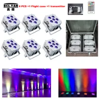 (6 Lights  1 Fly Case  1 Sändare / Lot) 6st * 18W RGBWAUV Färgglada Bright Bröllopsinredning Batteri Upp Lighting / Wireless DMX LED Plat Pier Uplights